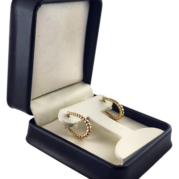 14 Karat Yellow Gold Oval Puffy Bead Hoop Earrings #18996 - Picture 8 of 8